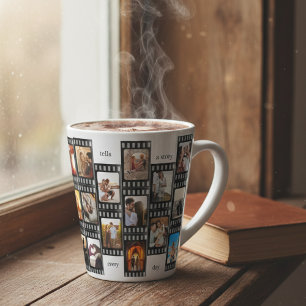 Taza De Café Latte Colaje de Fotos en Formato de Película Personaliza