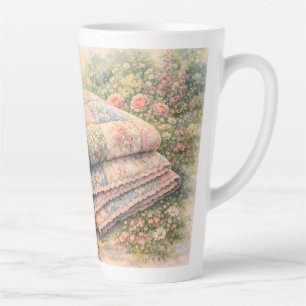 Taza De Café Latte Colcha de patchwork floral Cottagecore acuarela