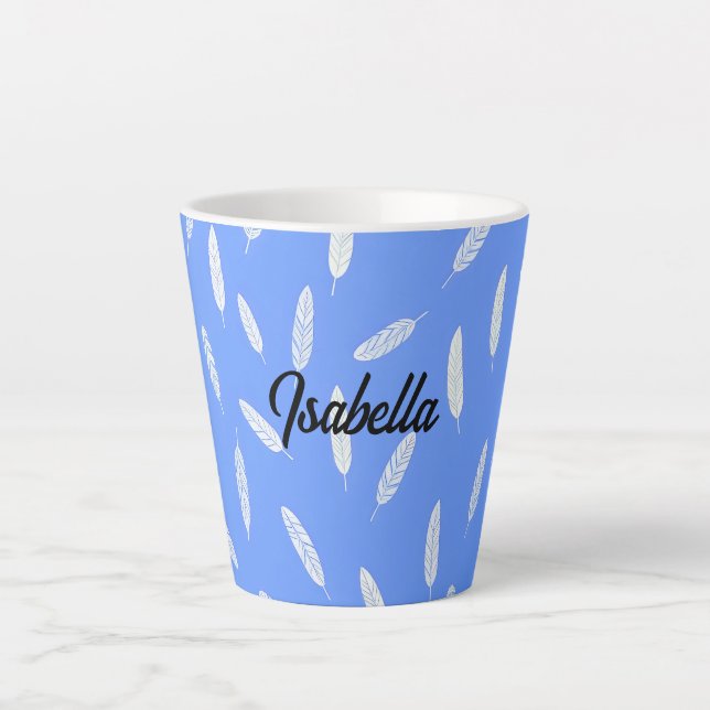 Taza De Café Latte Colección Boho de Lujo Plumas Modernas (Anverso)