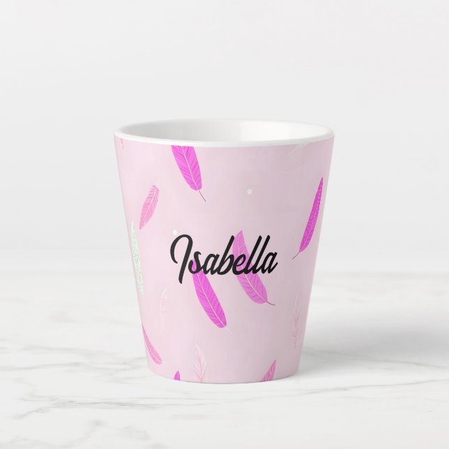 Taza De Café Latte Colección Boho de Plumas de Lujo (Anverso)