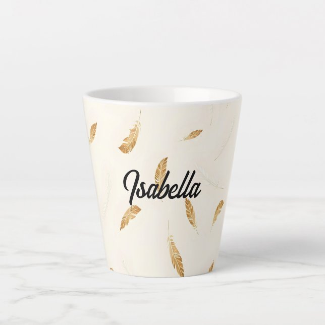 Taza De Café Latte Colección Boho Moderna de Lujo Plumas (Anverso)