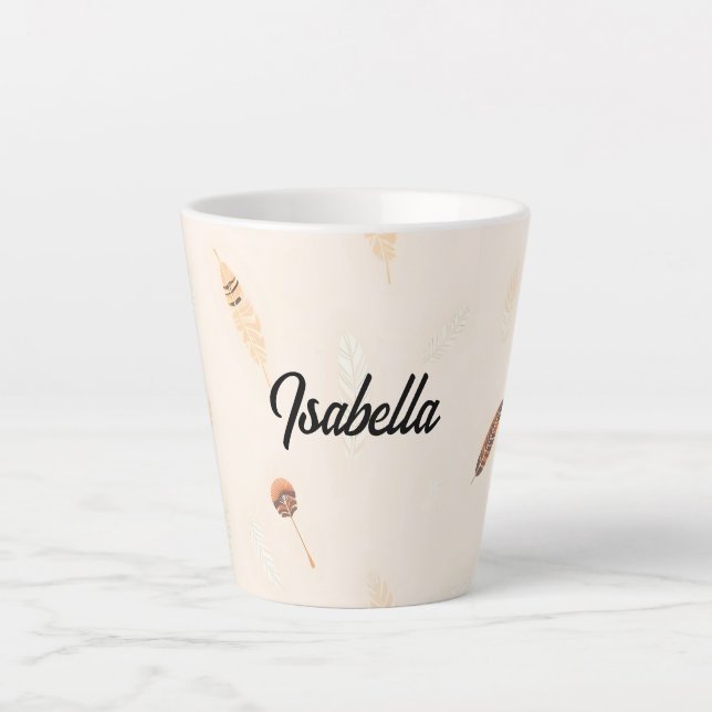 Taza De Café Latte Colección Boho Popular de Lujo Plumas (Anverso)