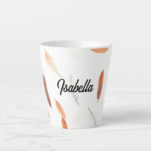 Taza De Café Latte Colección de Lujo Plumas Boho Popular (Anverso)