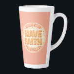 Taza De Café Latte Colección Fe Angelical<br><div class="desc">Lleva paz y tranquilidad divina a tu vida diaria con nuestra Colección Fe Angelical. Cada artículo presenta el mensaje edificante “LOS ÁNGELES ESTÁN DE GUARDIA – TEN FE”, diseñado en letras florales gruesas hechas de pequeños brotes pastel en tonos de durazno, amarillo y naranja suave. Un halo suave y una...</div>