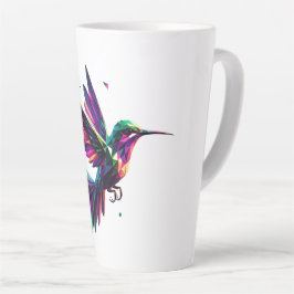 Taza De Café Latte Colibrí Arcoíris Geométrico – Arte Moderno Vibrant