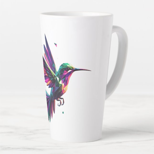 Taza De Café Latte Colibrí Arcoíris Geométrico – Arte Moderno Vibrant (Ángulo derecho)