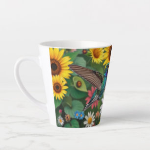 Taza De Café Latte Colibrí entre flores