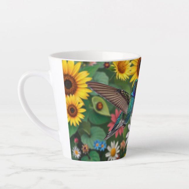 Taza De Café Latte Colibrí entre flores (Izquierda)