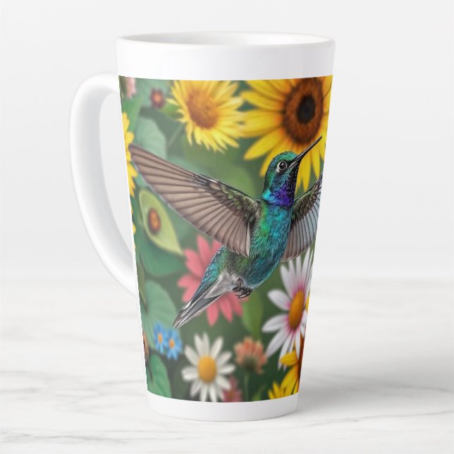 Taza De Café Latte Colibrí entre flores (Ángulo izquierdo)