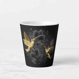 Taza De Café Latte Colibrí negro y dorado