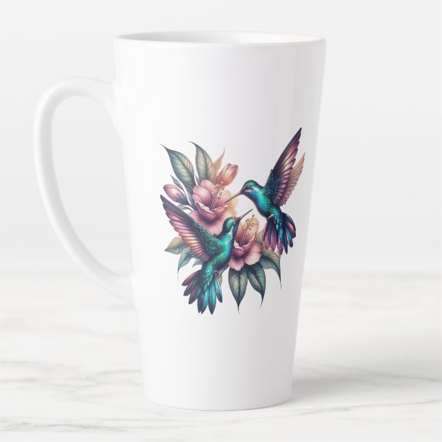 Taza De Café Latte Colibrí y flor Grande (Izquierda)