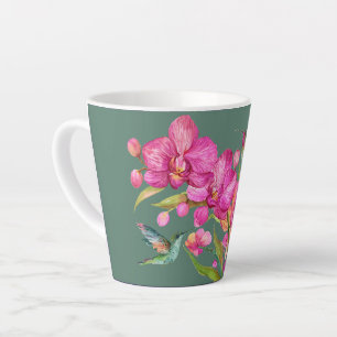 Taza De Café Latte Colibrí y orquídeas