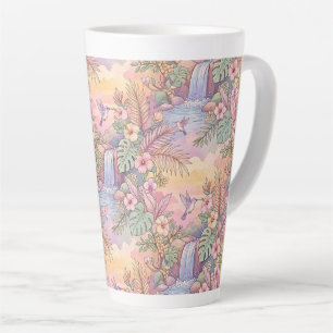 Taza De Café Latte Colibríes Hibisco Cascada Alegre