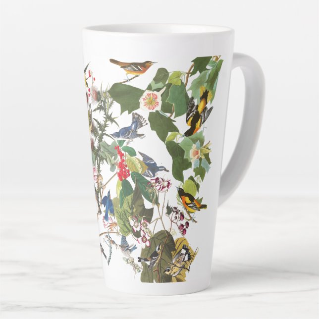 Taza De Café Latte Collage Audubon de Pájaros Silvestres Floral Latte (Ángulo derecho)