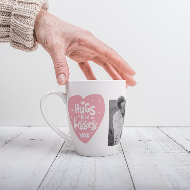 Taza De Café Latte Collage Couple Photo & Hugs And Kisses PInk Heart (Subido por el creador)