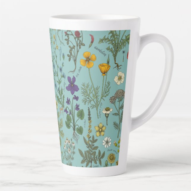Taza De Café Latte Collage de flores silvestres sobre azul (Derecha)