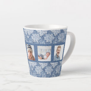 Taza De Café Latte Collage de fotos de familia encaje de denim azul