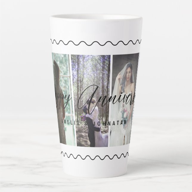 Taza De Café Latte Collage de fotos Feliz Aniversario Mug Vertical Ph (Anverso)