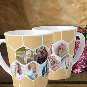 Taza De Café Latte Collage de fotos geométrico 9 Imagen Miel Beige