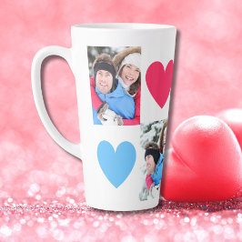 Taza De Café Latte Collage de fotos Pareja 2 Fotos Corazón Rosa y Azu