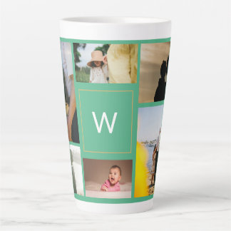 Taza De Café Latte Collage de Fotos Personalizadas con Monograma