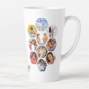 Taza De Café Latte Collage de fotos personalizado en hexágono con nom