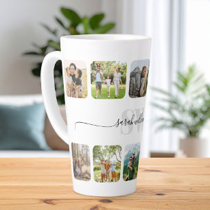 Taza De Café Latte Collage de fotos personalizado monograma moderno