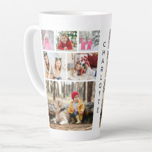 Taza De Café Latte Collage de seis fotos con nombre personalizado