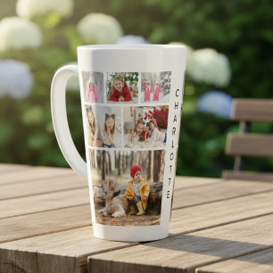 Taza De Café Latte Collage de seis fotos con nombre personalizado