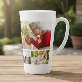 Taza De Café Latte Collage de varias fotos con nombre personalizado m