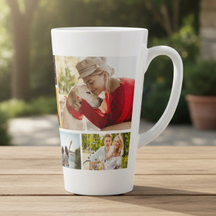 Taza De Café Latte Collage de varias fotos con nombre personalizado m