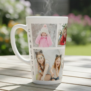 Taza De Café Latte Collage de varias fotos con nombre personalizado m