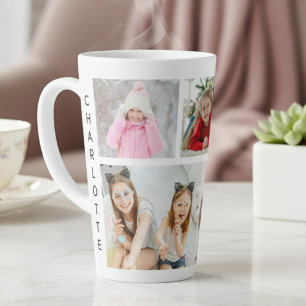 Taza De Café Latte Collage moderno de 5 fotos personalizadas con nomb