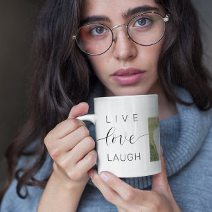Taza De Café Latte Collage moderno Pareja foto y Live Love Laugh Gift