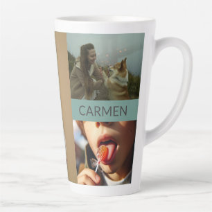 Taza De Café Latte Collage personalizado de tres fotos y texto person