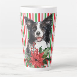 Taza De Café Latte Collie de borde acuarela con poinsettia