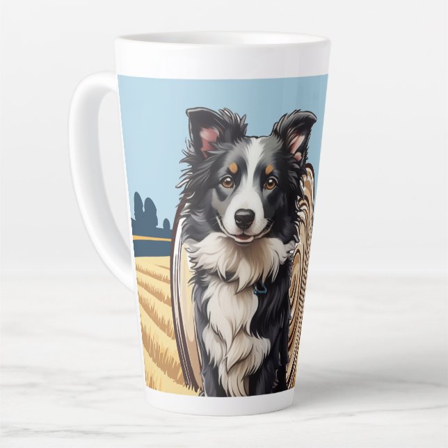 Taza De Café Latte Collie de borde en la granja (Ángulo izquierdo)
