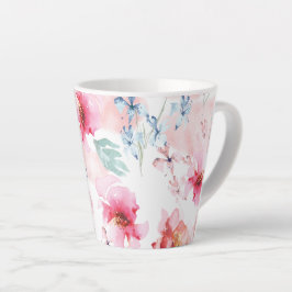 Taza De Café Latte Color acuático rosa floral