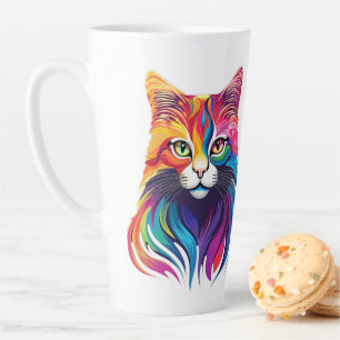Taza De Café Latte Color arcoiris del retrato del gato de Maine