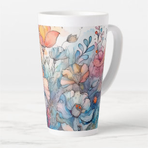 Taza De Café Latte Color de agua del patrón de flores