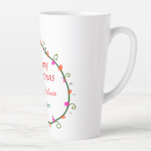 Taza De Café Latte color de agua floral rojo floral corona alegre Nav