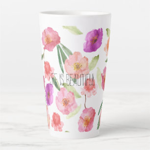 Taza De Café Latte Color floral rosado rosado morado