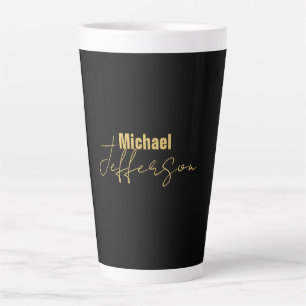 Taza De Café Latte Color negro dorado elegante nombre minimalista mod