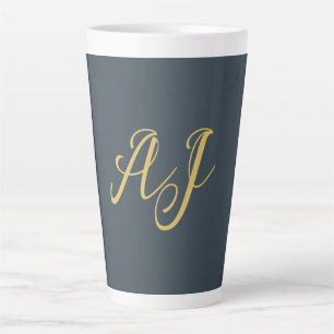 Taza De Café Latte Color Oro Carbón Monograma Inicial Profesional