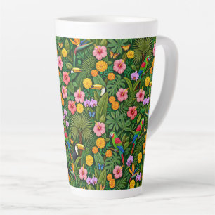 Taza De Café Latte Colores alegres aves de la selva tropical Flores t