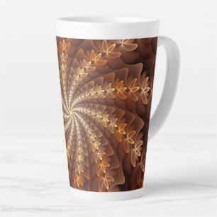 Taza De Café Latte Colores Cálidos, Patrón de Arte Fractal Moderno Al