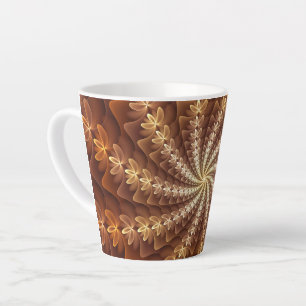 Taza De Café Latte Colores Cálidos, Patrón de Arte Fractal Moderno Al