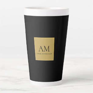 Taza De Café Latte Colores de oro negro Monograma Letra Inicial Nombr
