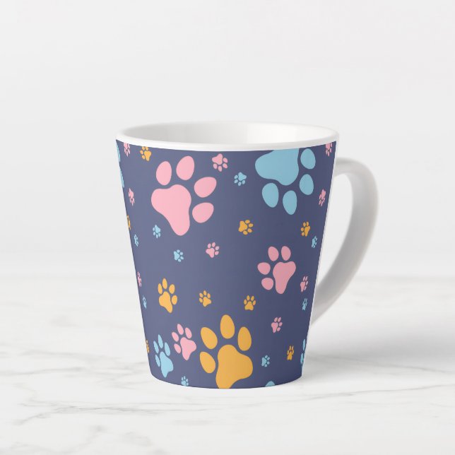 Taza De Café Latte Colorful Animal Paw Prints Pattern (Ángulo derecho)