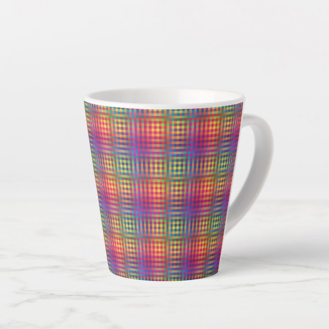 Taza De Café Latte Colorful Checker Abstract Pattern (Ángulo derecho)